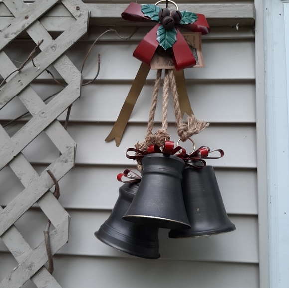 **Old World Galvanized Christmas Bells With Bows Decorative Accents - Picture 11 of 14